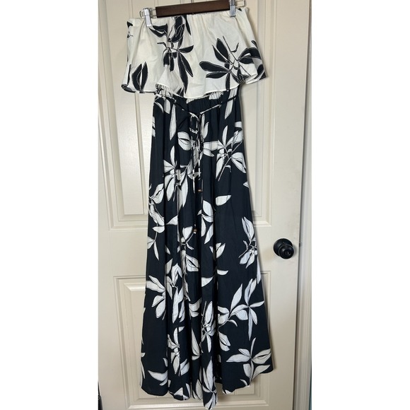 Stitch & Feather Dresses & Skirts - Stitch & Feather Side Slit Strapless Maxi Dress Sz M Black/Beige Resort Cocktail